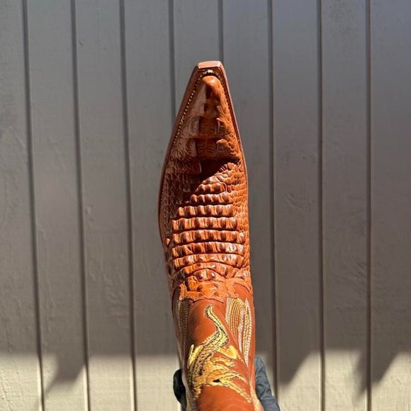 #51 Ostrich x crocodile brown western boot with elements main image 5